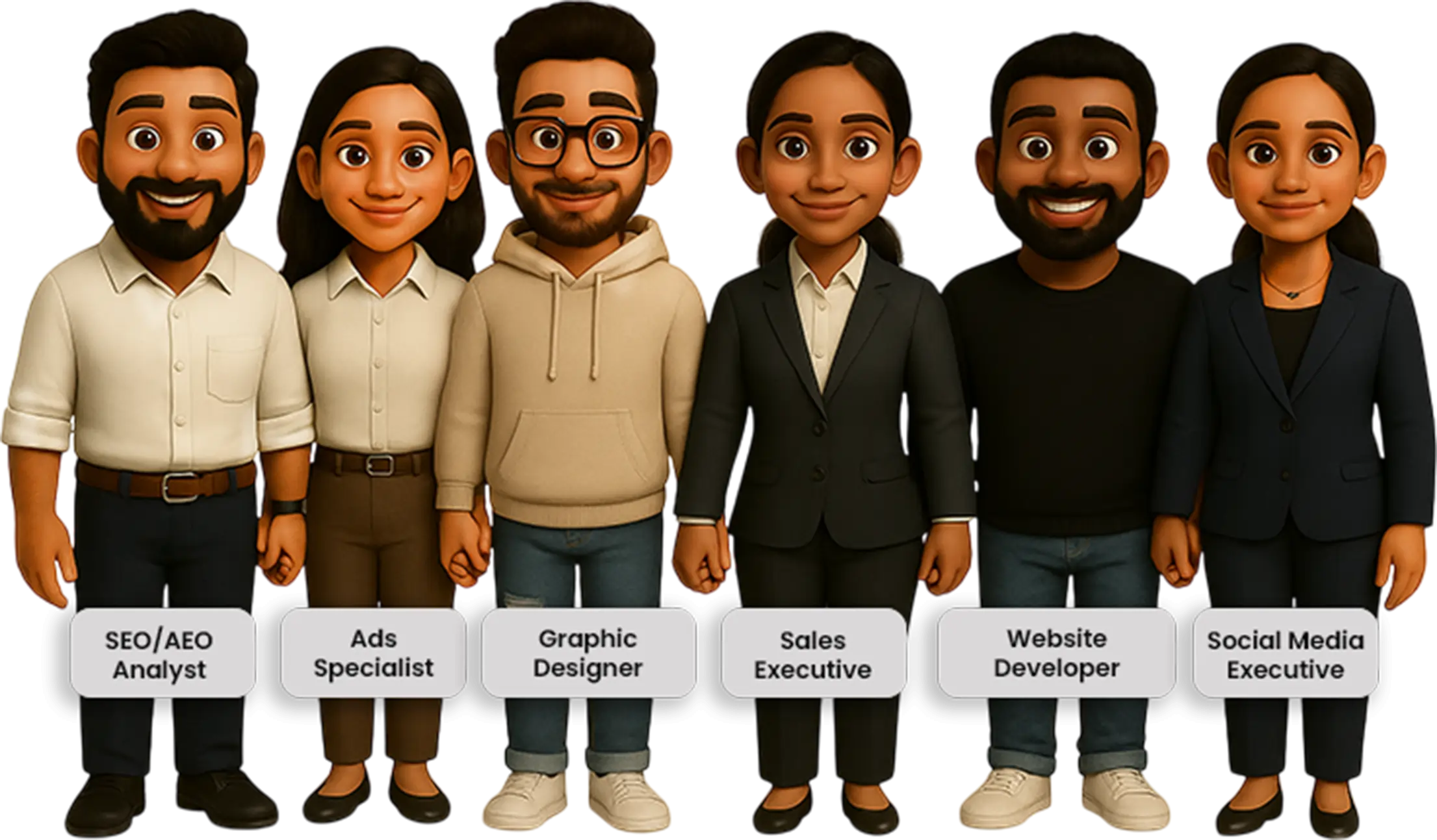 Marketing team roles illustration showing different positions