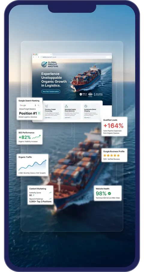 Before and after organic marketing results on a mobile device