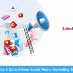 Illustration showing social media icons, megaphone, and ladder
