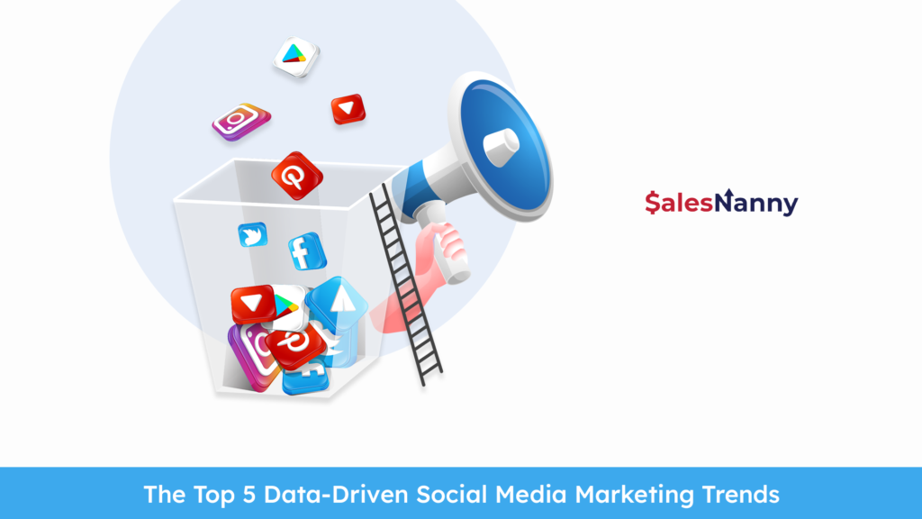Illustration showing social media icons, megaphone, and ladder