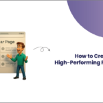 Two people standing near a large webpage labeled "Pillar Page," discussing strategies. Title: "How to Create High-Performing Pillar Pages."