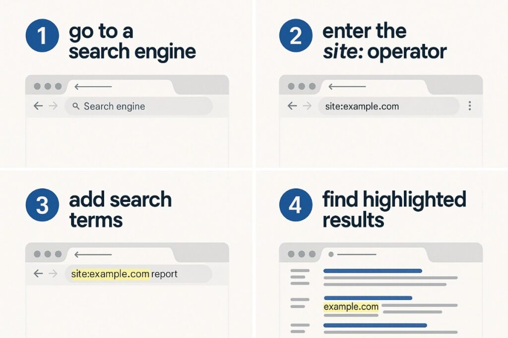 Step-by-step guide for using Google site search operator