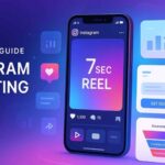 Business owner planning Instagram marketing using analytics and creative tools on a smartphone and laptop at the desk today.